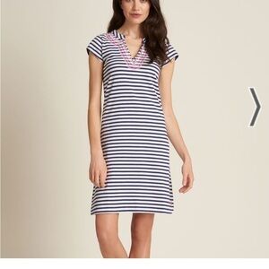 Hatley Zara Striped Navy and White Dress with Pink Accents